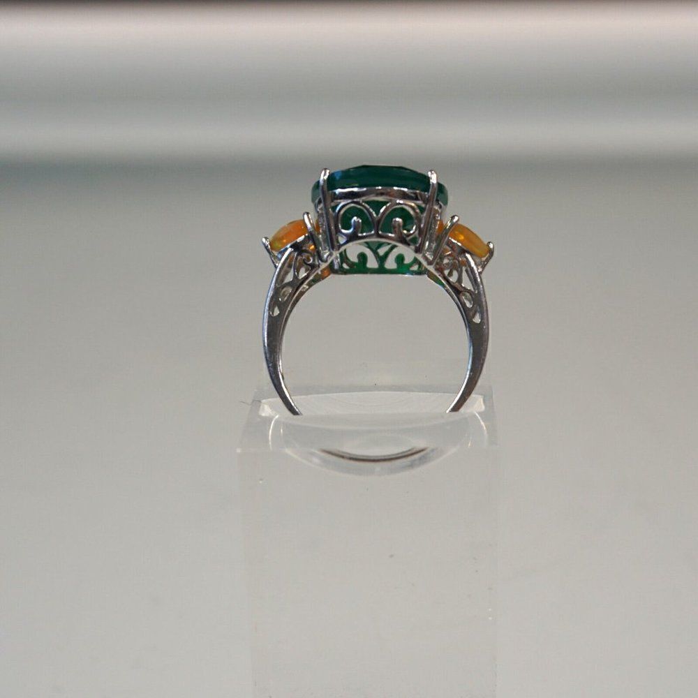 Jadeite w Yellow Tourmaline Gemstone Cocktail Ring Sterling Silver Signed Sz 9